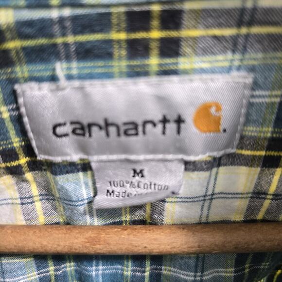 Carhartt Shirt Mens Medium Long Sleeve Button Up Plaid Green Collared - Picture 3 of 12